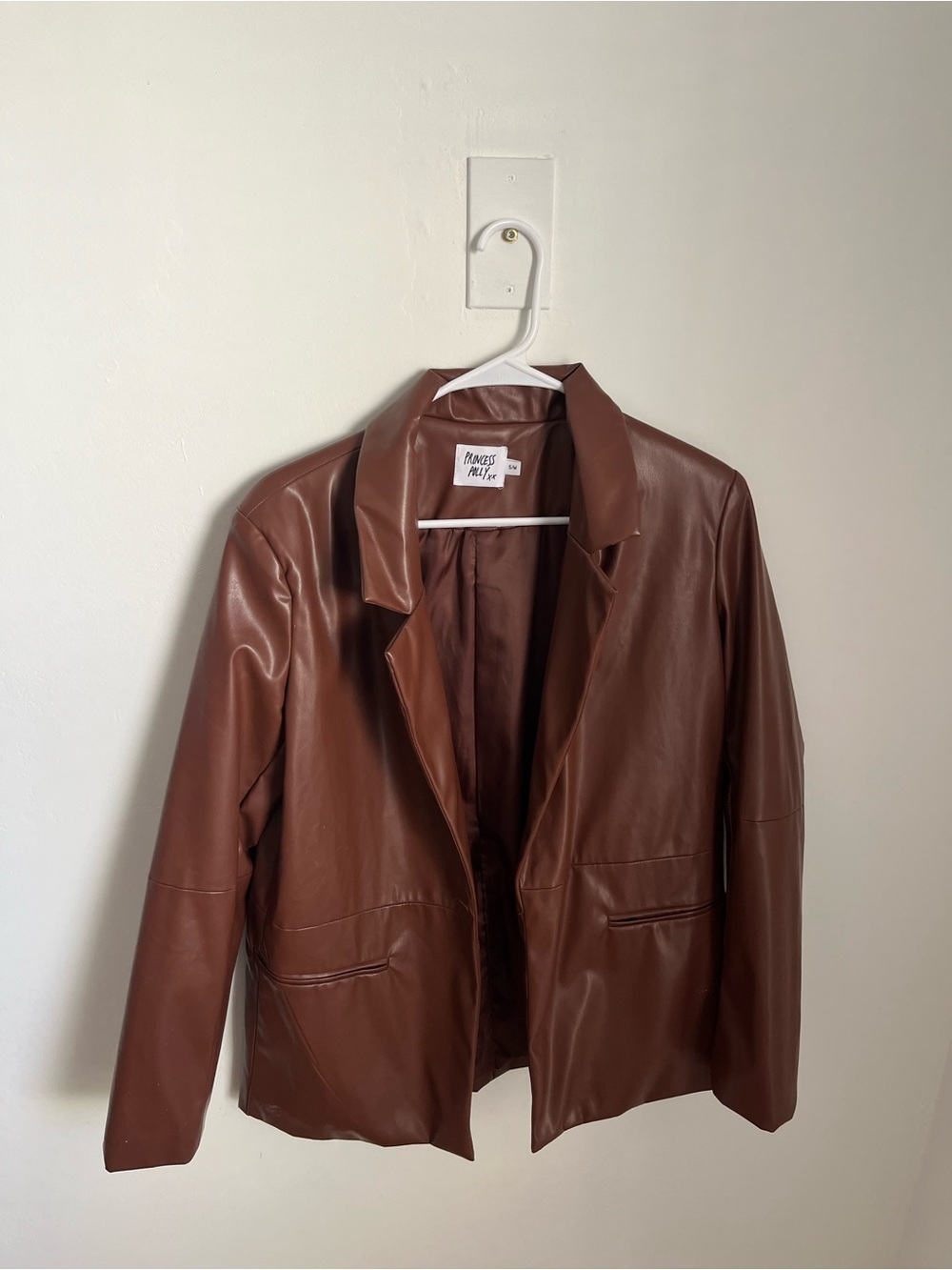 Faux Leather Brown Blazer Jacket -